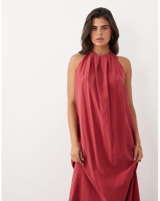 ASOS Red High Gathe Neck Maxi Dress With Open Back