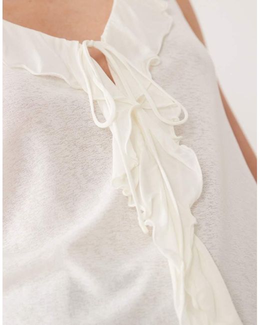 Mango Natural Ruffle Front Sleeveless Top