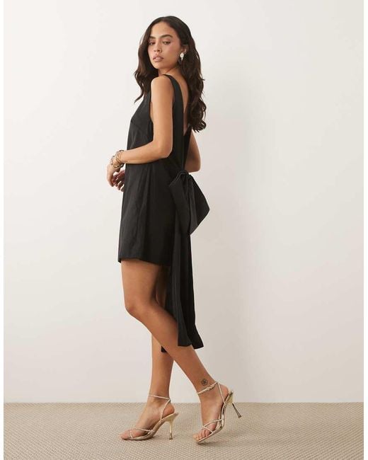 ASOS Natural Slash Neck Shift Mini Dress With Bow Back