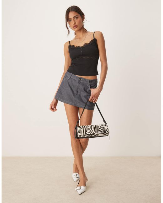 ASOS Black Ribbed Cami Top With Lace And Button Detail