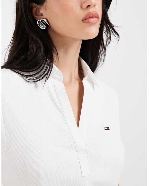 Tommy Hilfiger White Ribbed Poplin Polo Dress