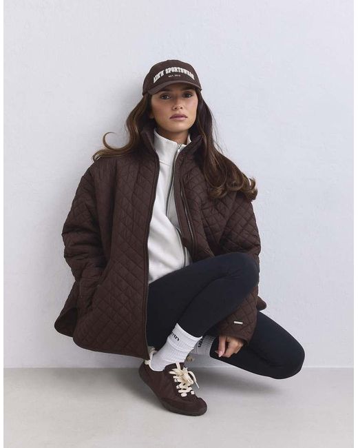 Aim'n Brown Chocolate Oversized Quilted Jacket