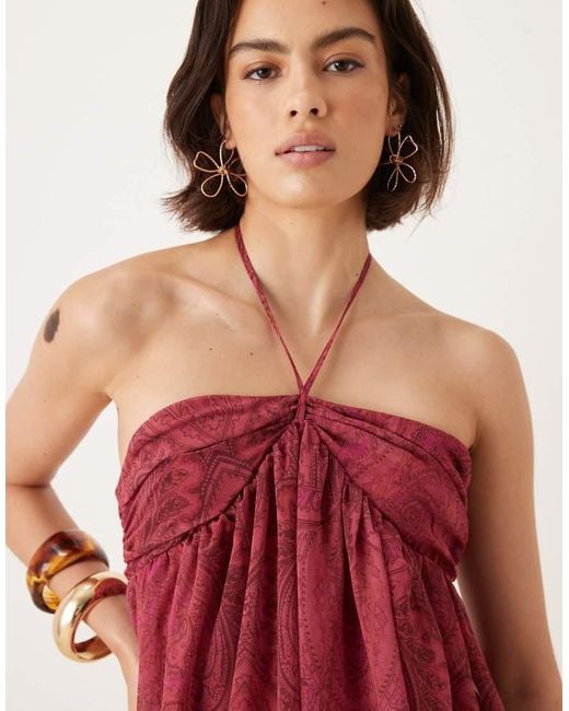 ASOS Red Halter Ruched Bust Mini Dress