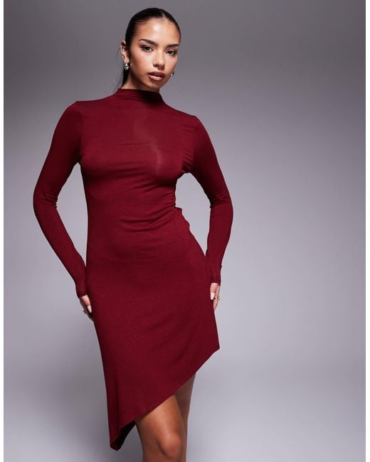 ASOS Ribbed Asymmetric Hem Mini Dress in Red | Lyst ASOS Ribbed Asymmetric Hem Mini Dress in Red | Lyst