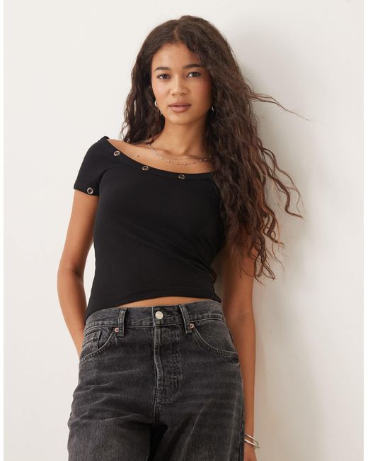 ASOS Black – kurzärmliges, geripptes oberteil