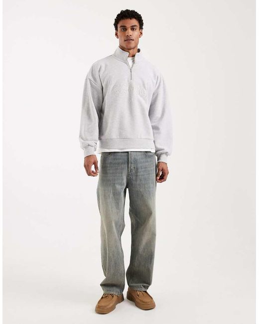 Levi's Gray Tonal Embroidered 1/4 Zip Sweatshirt for men