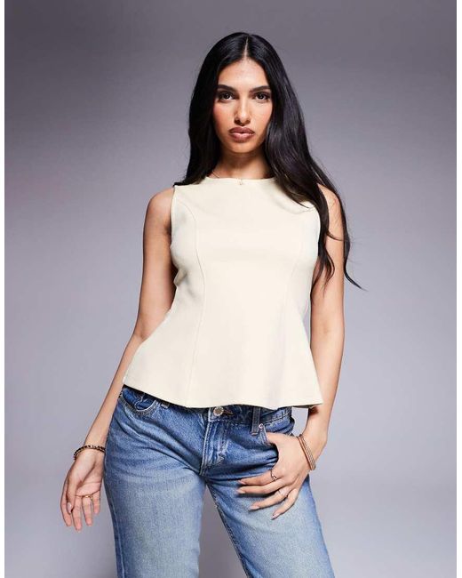 Top Amarillo Sin Mangas Con Sobrefalda De Tejido Entrelazado De ASOS de color Blue