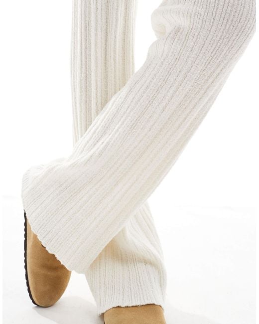 Bershka White Textured Knitted Trousers Co-ord
