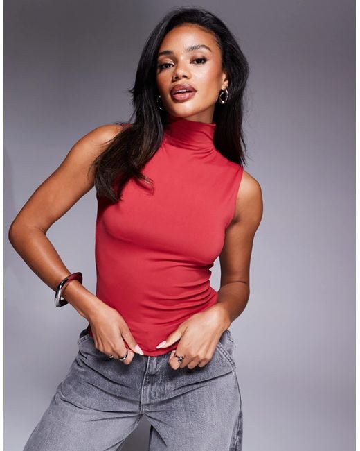 ASOS Red Grown On Neck Shell Top