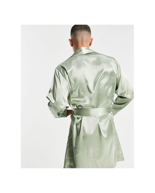 ASOS Short Satin Dressing Gown in Green for Men | Lyst UK