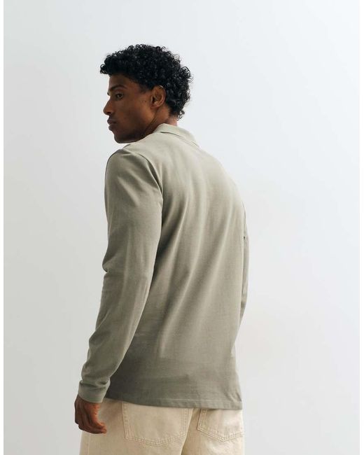Jack & Jones Green Pique Long Sleeve Polo for men