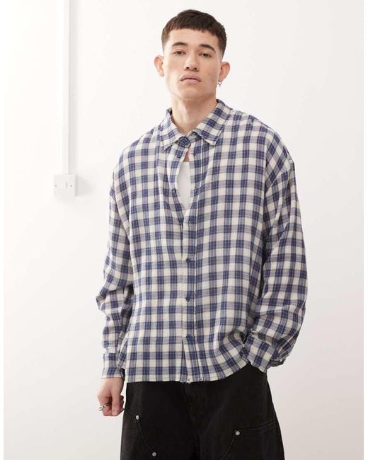 Cheap Monday Blue X Landon Barker Boxy Fit Check Shirt for men
