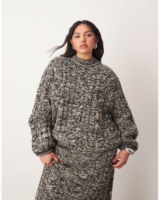 ARRANGE Brown Curve Cable Knit High Neck Jumper With Volume Sleeve