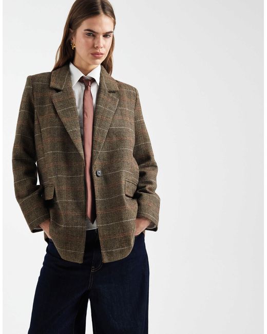 ONLY Brown Checked Blazer Coat