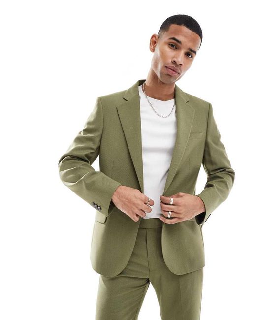 Giacca Da Abito Slim Con Micro Texture di ASOS in Green da Uomo