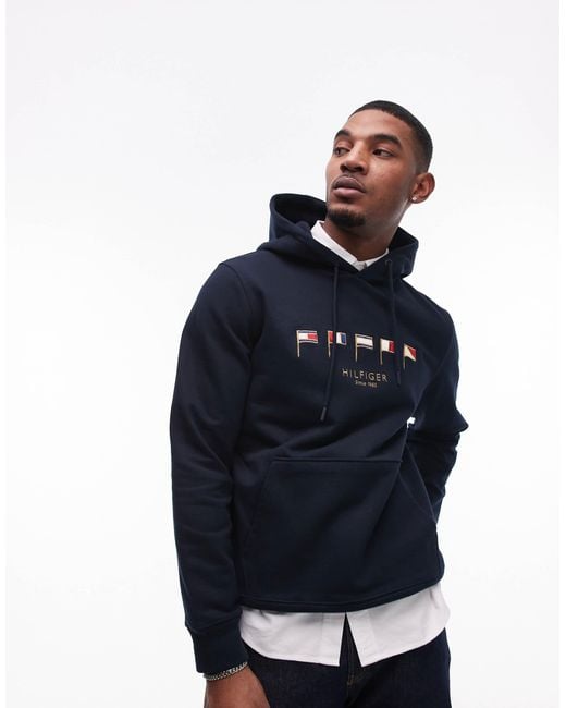 Tommy Hilfiger Men's Blue Multi Flag Logo Hoodie
