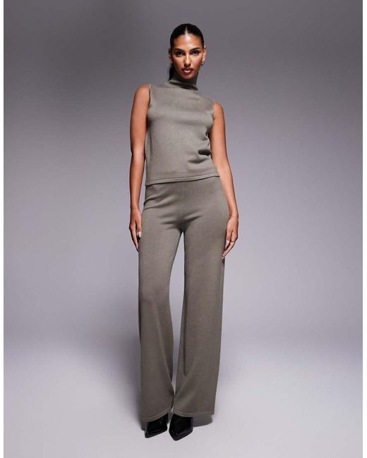 Kaiia Gray Exclusive Fine Knit Roll Neck Sleeveless Top Co-ord