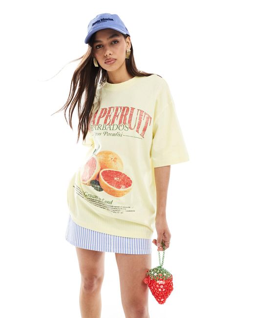 ASOS Yellow Boyfriend Fit T-shirt With Grapefruit Graphic
