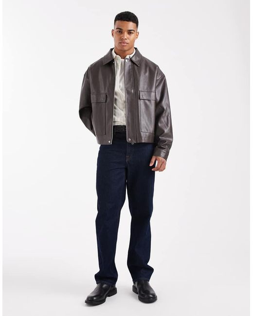 ASOS Gray Leather Look Coach Jacket for men