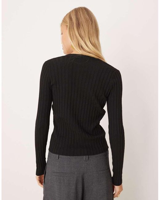 Mango Black Ribbed V Neck Cardigan