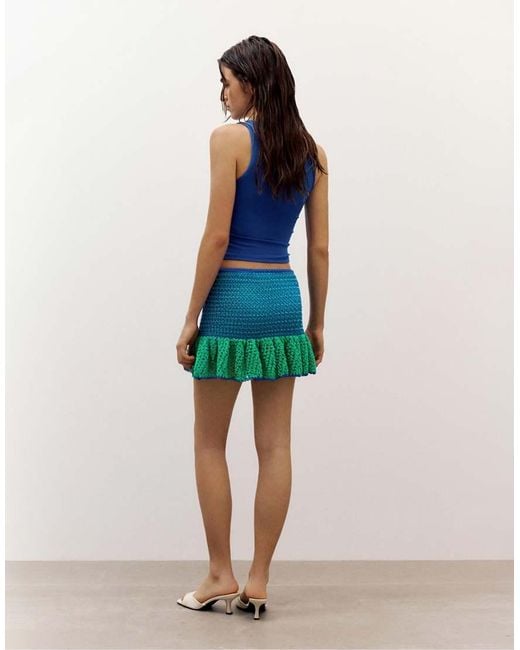 Pull&Bear Blue Ruffled Knit Mini Skirt