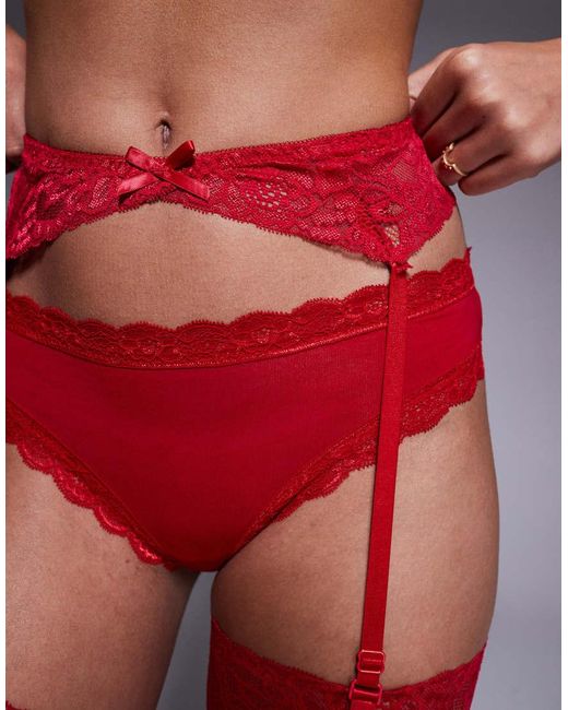 Ann Summers Red Glossy Stocking & Suspender Set