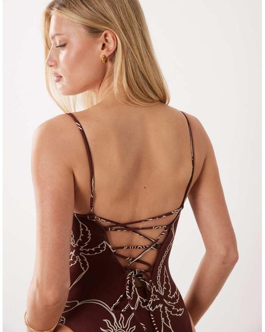 ASOS Brown Logan Square Neck Swimsuit