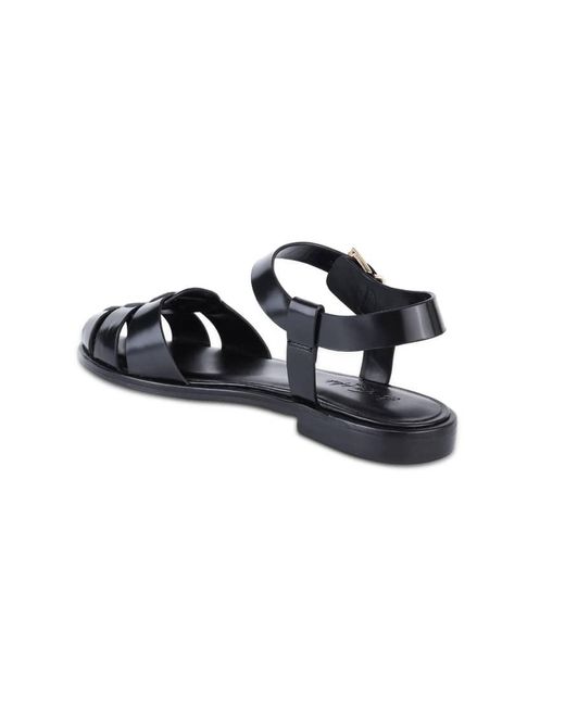 OFF THE HOOK Black Lilly Leather Fisherman Flat Sandals