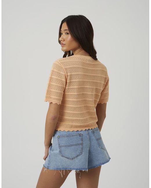 Brave Soul Blue Short Sleeve Stitch Detail Crew Neck Cardigan