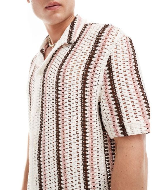 Bershka Multicolor Textured Pink Stripe Shirt for men
