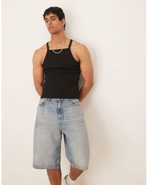 Canotta Attillata Nera A Coste di ASOS in Blue da Uomo