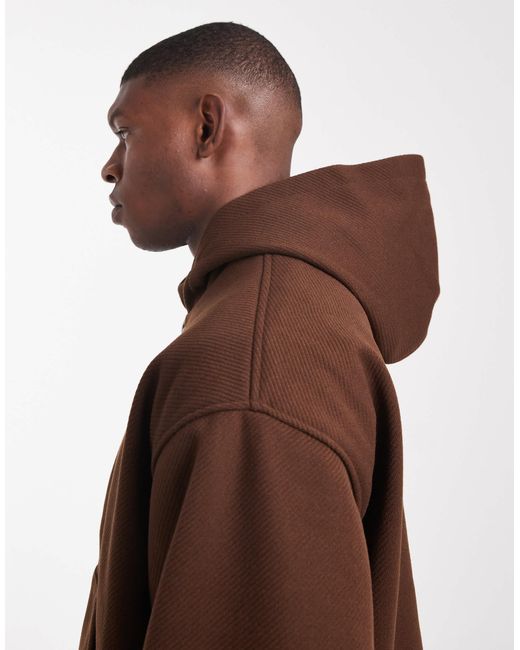 Veste à capuche oversize aspect laine - marron ASOS pour homme en coloris Brown