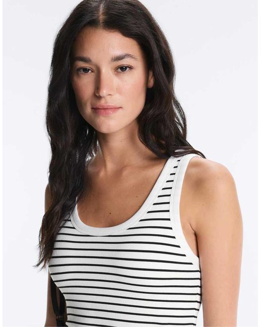 Oysho White Long Rib Round Neck Modal Tank Top