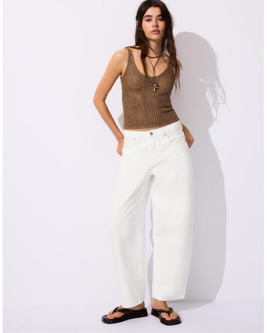 Stradivarius White Metallic Knit Top