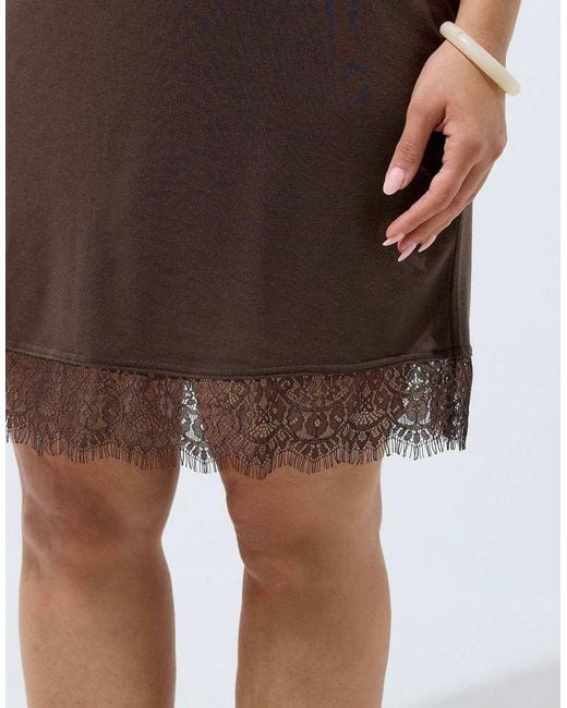 Yours Clothing Brown Lace Trim Mini Dress