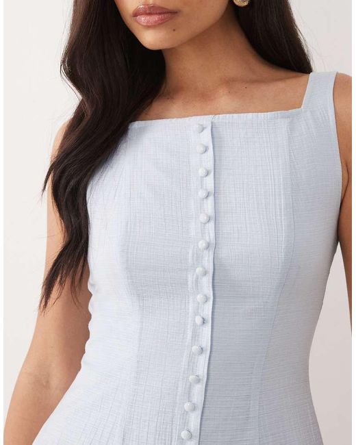 Kaiia White Exclusive Cotton Blend Button Front Square Neck Pleated Mini Dress