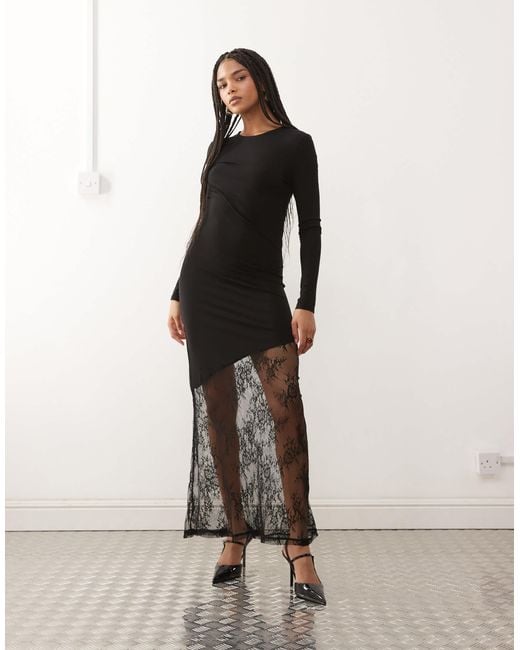 Noisy May Women's Natural Long Sleeve Maxi Dress With Lace Fishtail