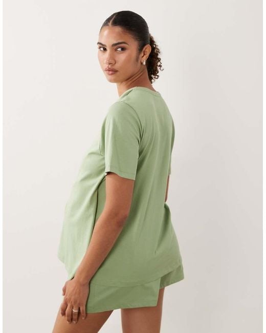 ASOS Green Asos Design Maternity Mix And Match Cotton Nursing Pyjama Oversized Tee With Side Splits