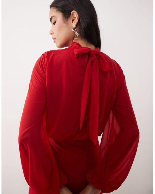 DASKA Red Chiffon Draped Bodice Maxi Dress