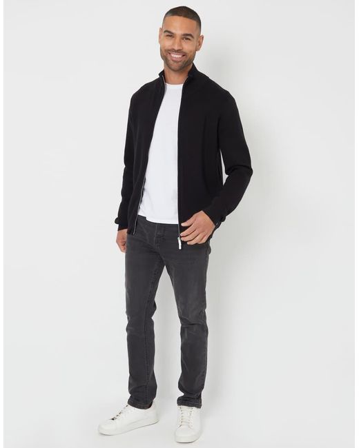 Threadbare Blue Zip-Through Funnel Neck Knitted Cardigan for men