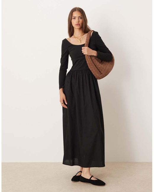 ASOS Black Long Sleeve Hybrid Midi Dress