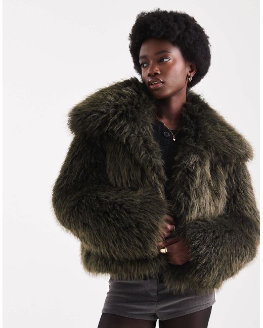 ASOS Women's Black Cropped Faux Fur Jacket