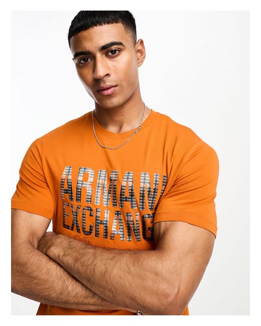 Armani Exchange Orange Large Tartan Logo T-shirt for men