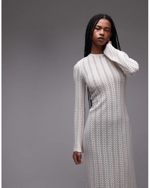 & Other Stories Gray Crochet Knit Maxi Dress With Open Tie-back