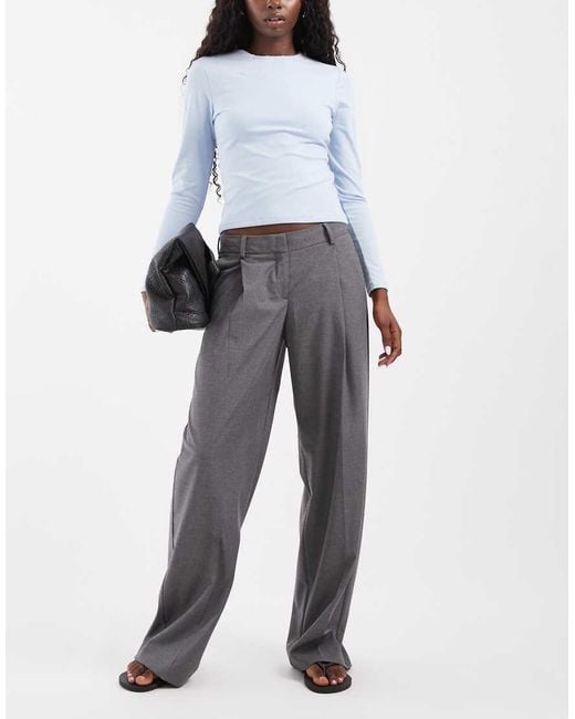 JJXX Gray Low Waisted Wide Leg Tailored Trousers