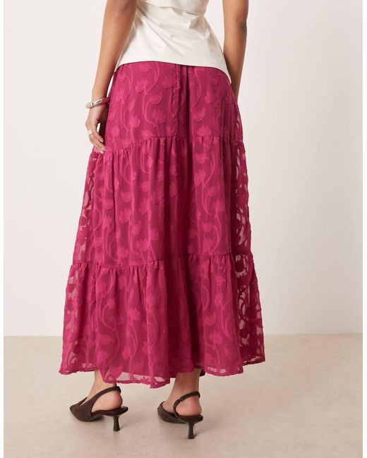 Lovedrobe Pink Floral Burnout Tiered Maxi Skirt