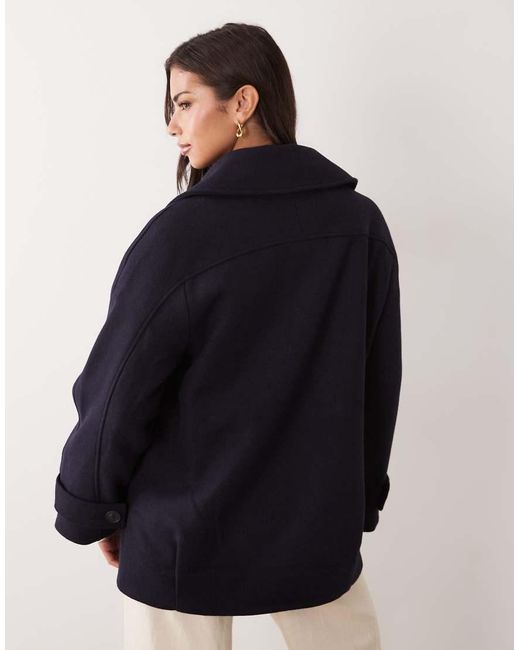 Nobody's Child Blue Pea Wool Short Line Button Down Coat