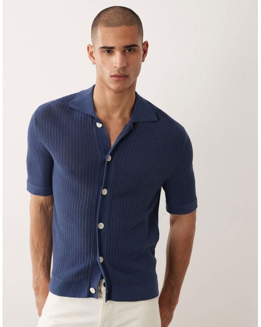 SELECTED Blue Knitted Button Cardigan for men