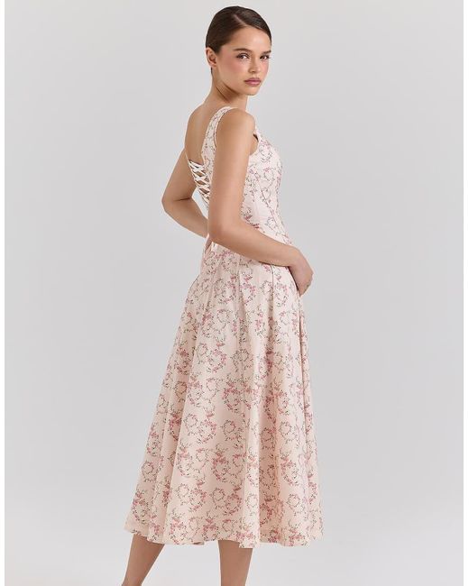 House Of Cb Pink Mariabella Cotton Midi Sun Dress