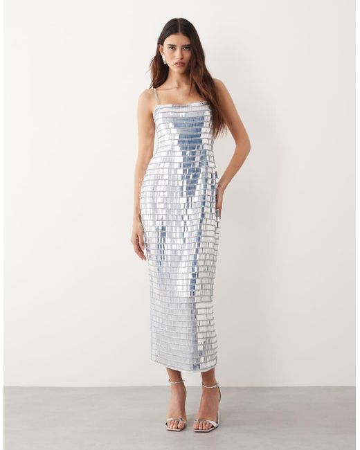 ARRANGE Gray Linear Encrusted Column Cami Maxi Dress